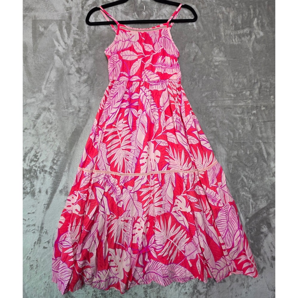 Cat & Jack Girls Pink Tropical Palm Leaf Tiered Maxi Dress L 10/12
